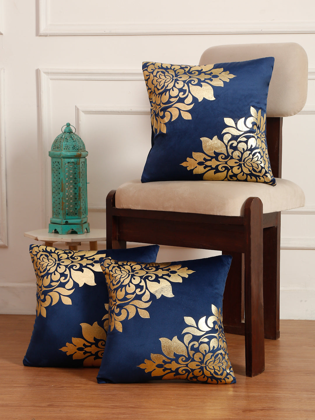 Soft Velvet Golden Foil Printed Cushion Covers ( 16 x 16 inch )