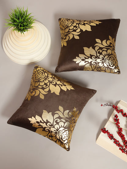 Soft Velvet Golden Foil Printed Cushion Covers ( 16 x 16 inch )
