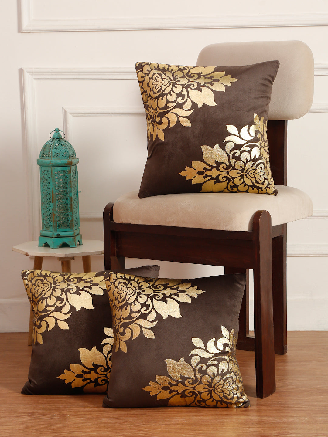 Soft Velvet Golden Foil Printed Cushion Covers ( 16 x 16 inch )