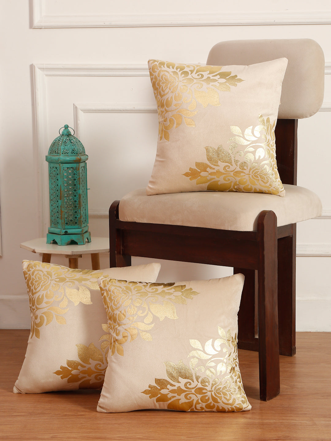 Soft Velvet Golden Foil Printed Cushion Covers ( 16 x 16 inch )