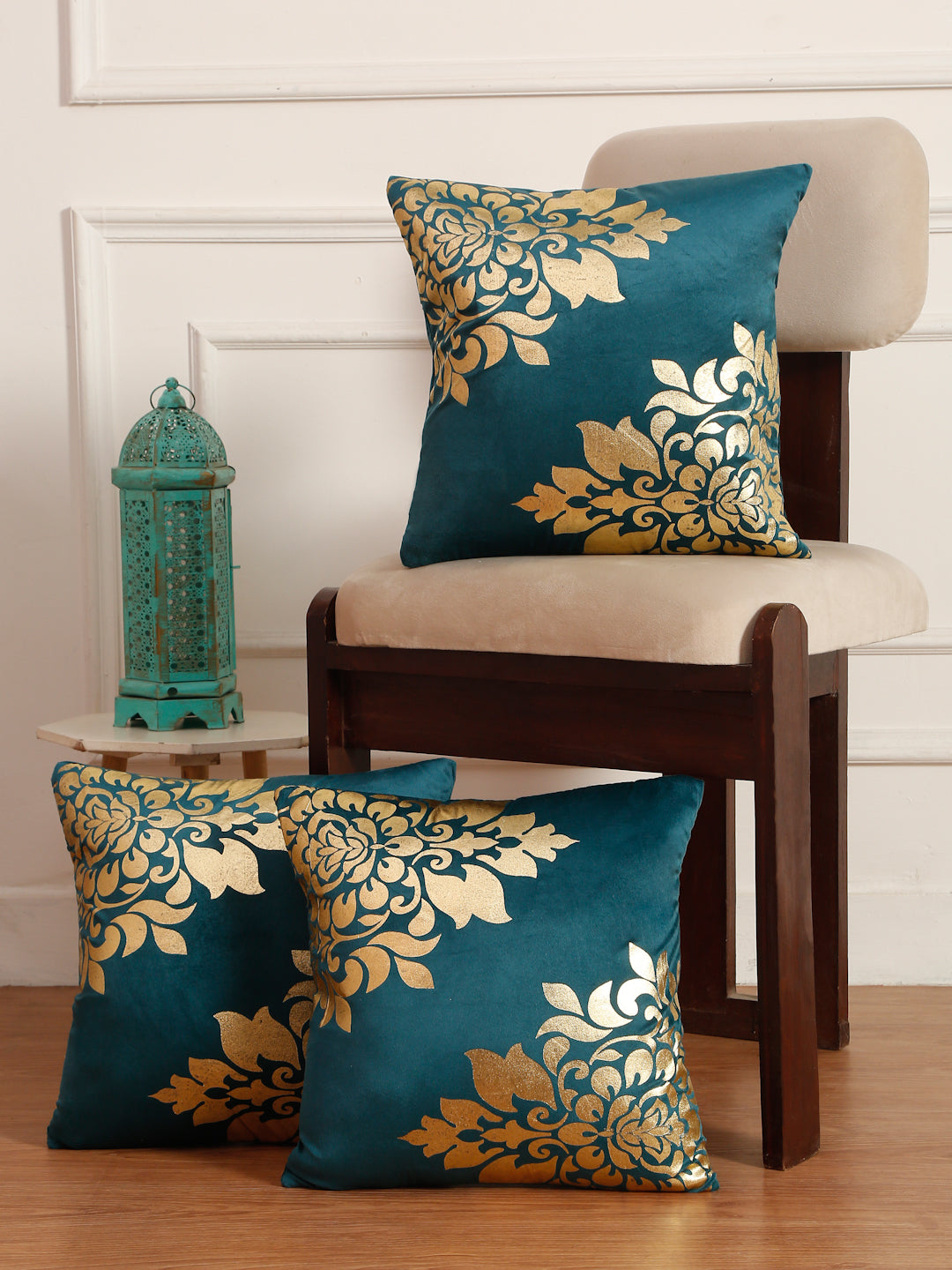 Soft Velvet Golden Foil Printed Cushion Covers ( 16 x 16 inch )