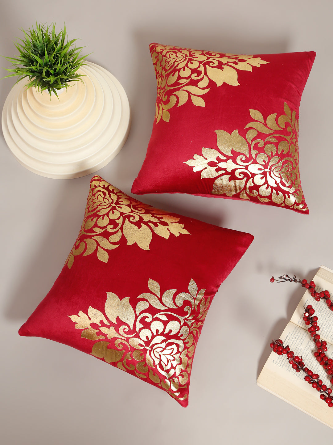 Soft Velvet Golden Foil Printed Cushion Covers ( 16 x 16 inch )