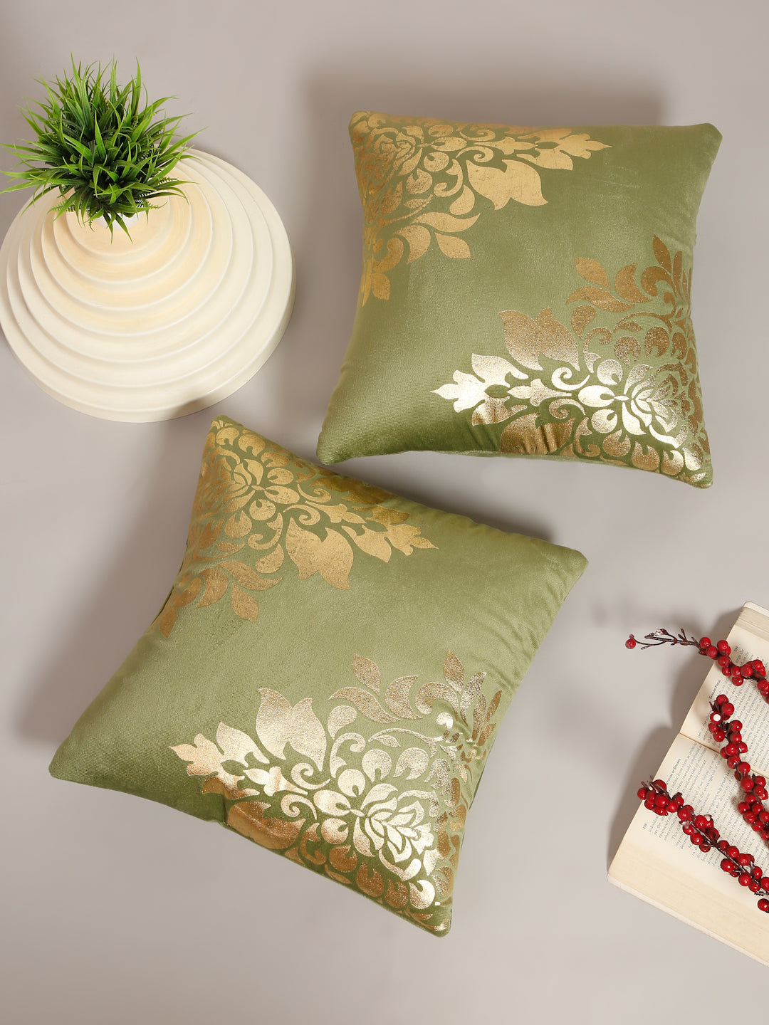 Soft Velvet Golden Foil Printed Cushion Covers ( 16 x 16 inch )