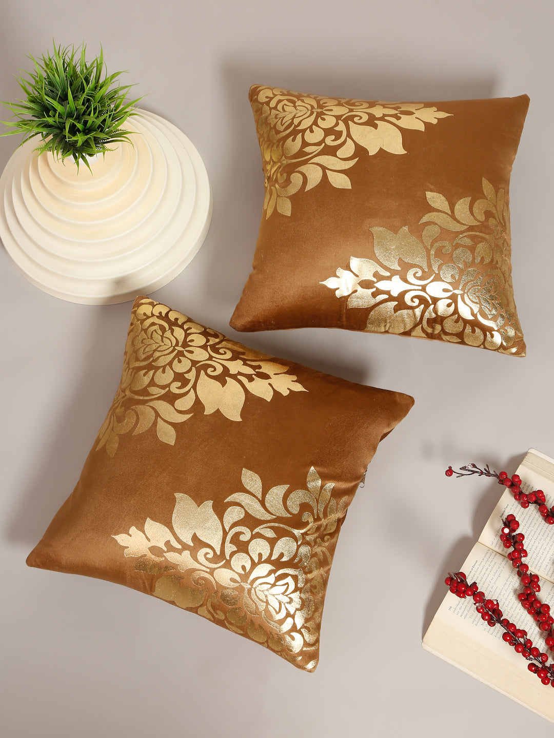 Soft Velvet Golden Foil Printed Cushion Covers ( 16 x 16 inch )