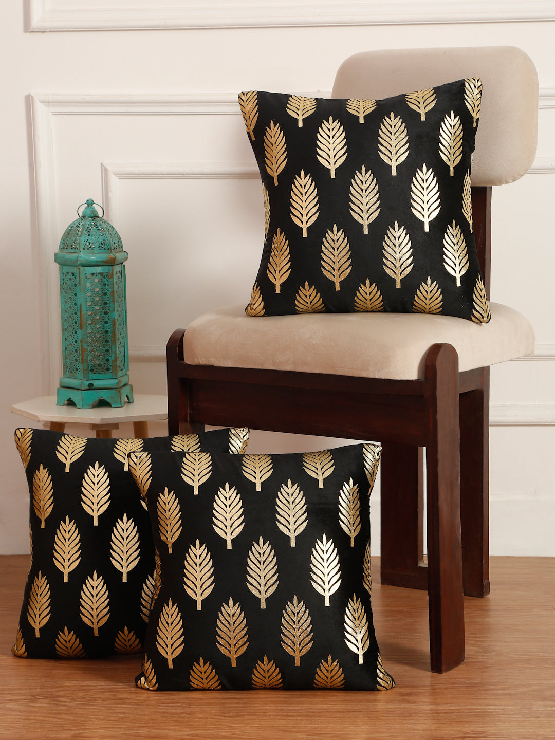 Soft Velvet Golden Foil Printed Cushion Covers ( 16 x 16 inch )