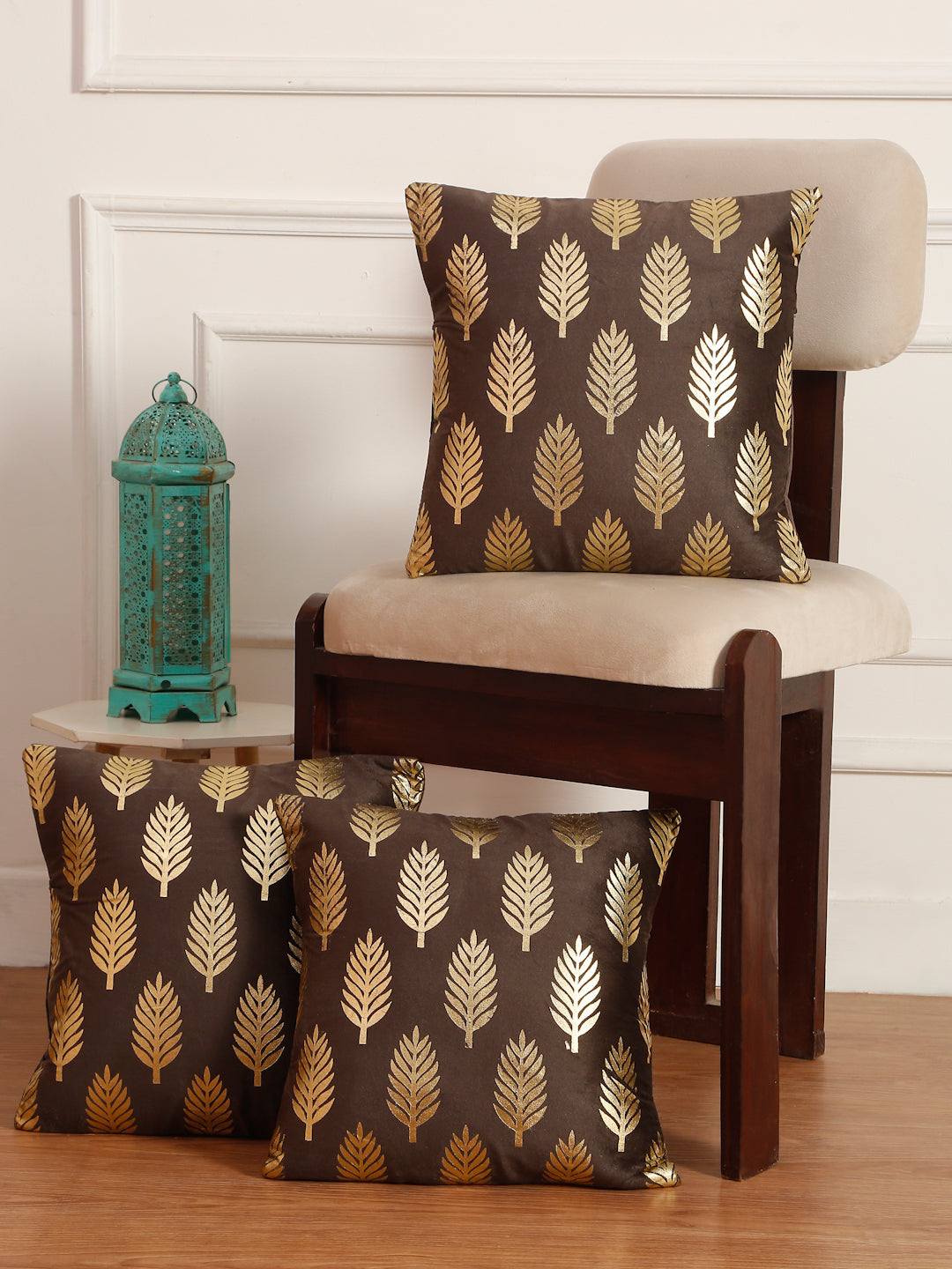 Soft Velvet Golden Foil Printed Cushion Covers ( 16 x 16 inch )
