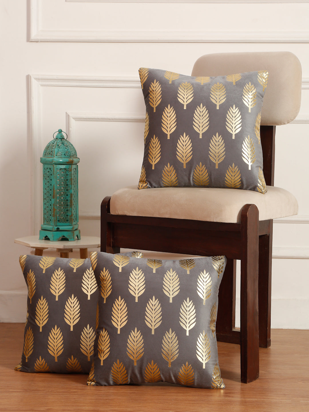 Soft Velvet Golden Foil Printed Cushion Covers ( 16 x 16 inch )