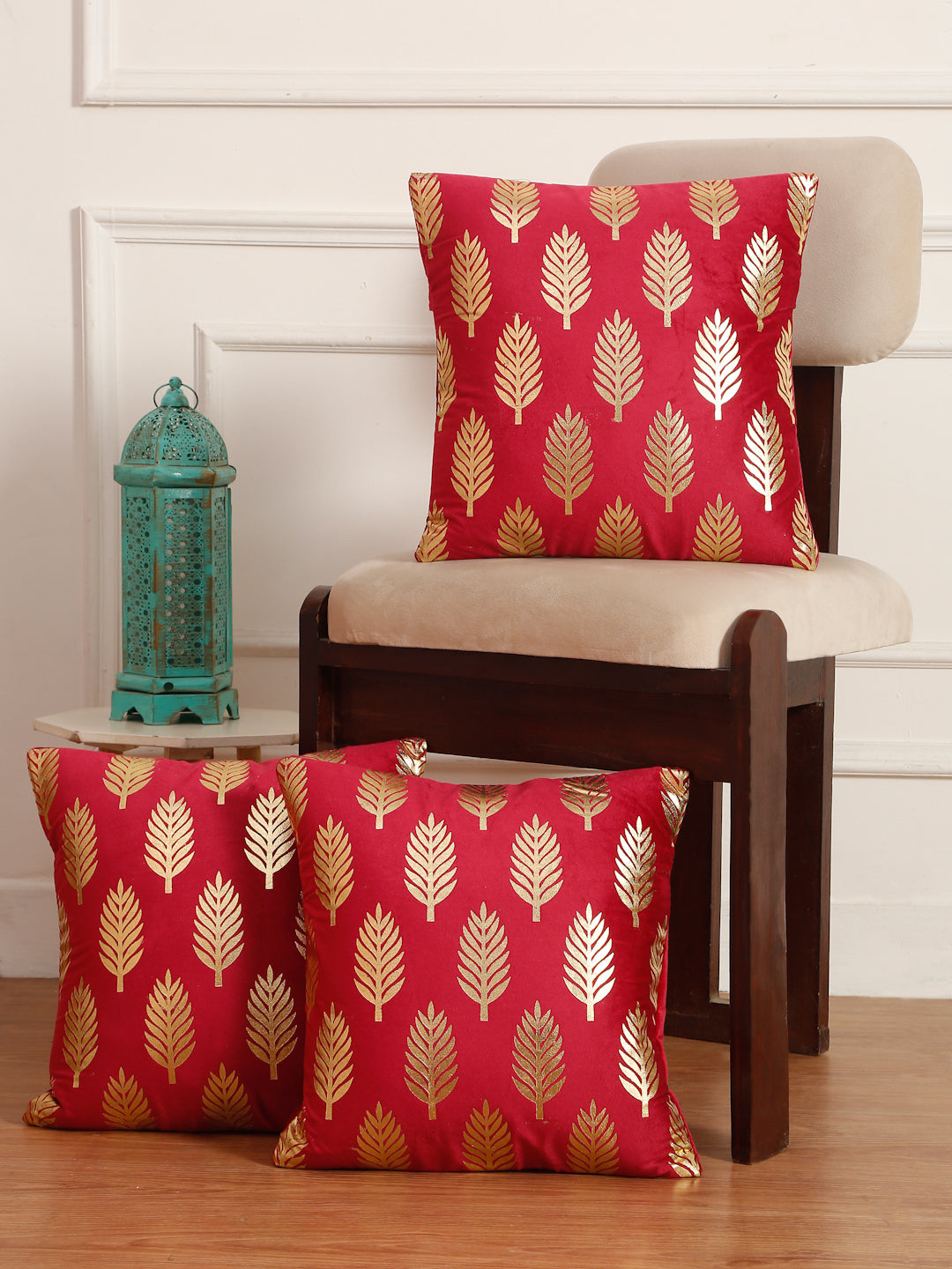 Soft Velvet Golden Foil Printed Cushion Covers ( 16 x 16 inch )