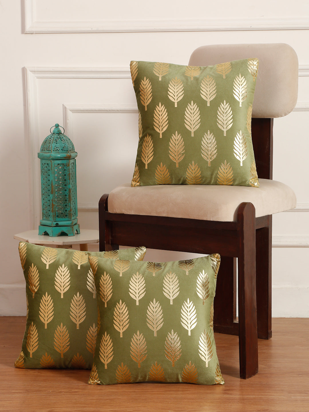 Soft Velvet Golden Foil Printed Cushion Covers ( 16 x 16 inch )