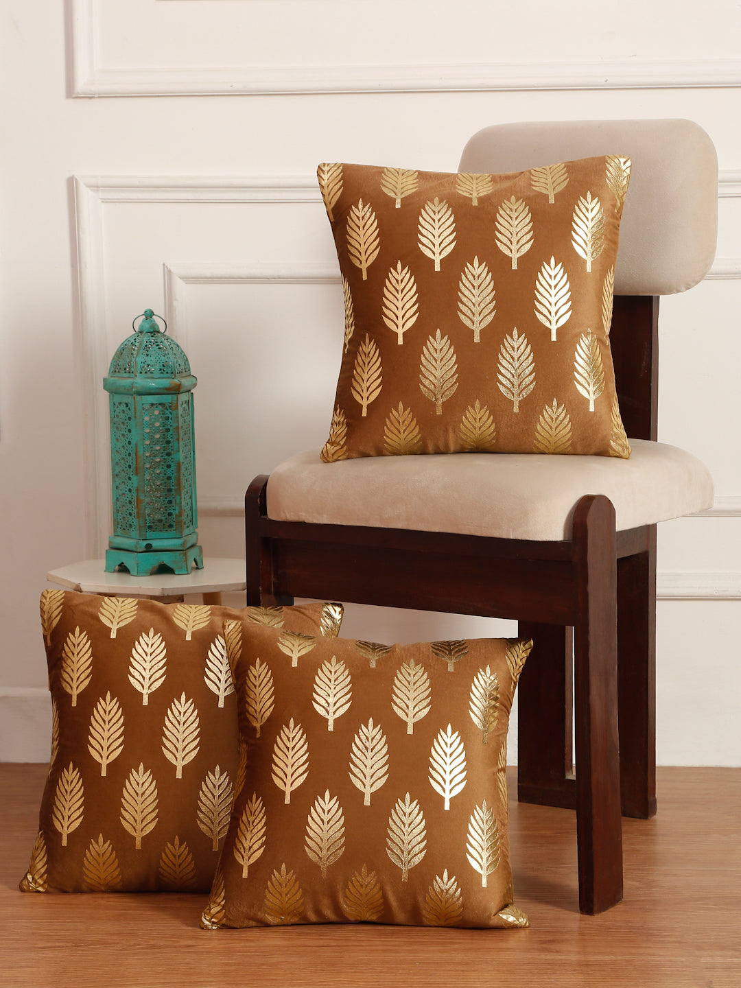 Soft Velvet Golden Foil Printed Cushion Covers ( 16 x 16 inch )