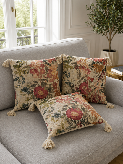 Pure Cotton Hand Block Printed Cushion Cover with Tassels | 16x16 Inch