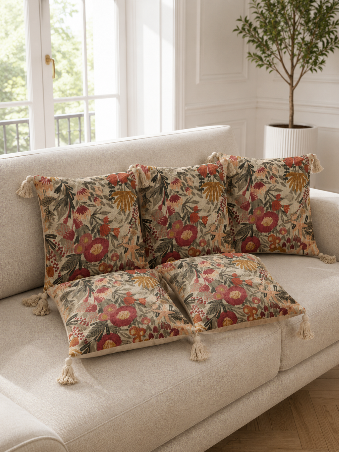 Pure Cotton Hand Block Printed Cushion Cover with Tassels | 16x16 Inch