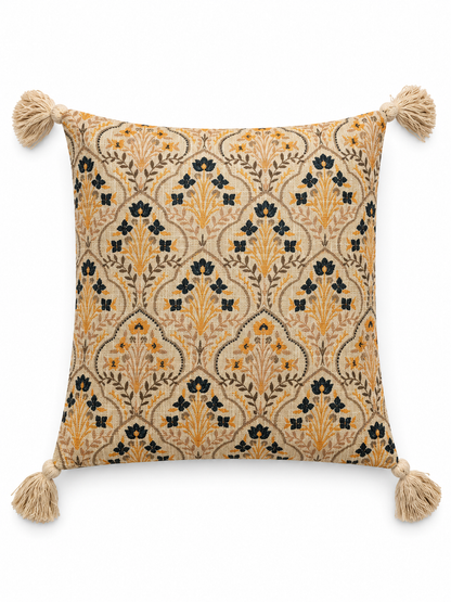 Pure Cotton Hand Block Printed Cushion Cover with Tassels | 16x16 Inch