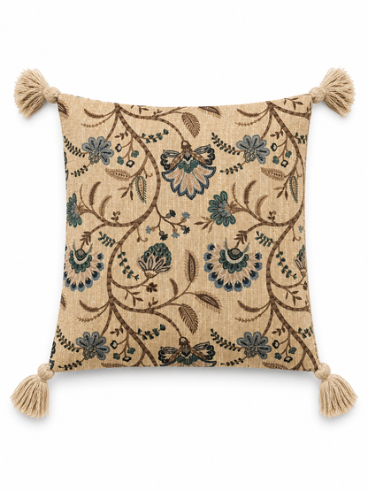 Pure Cotton Hand Block Printed Cushion Cover with Tassels | 16x16 Inch