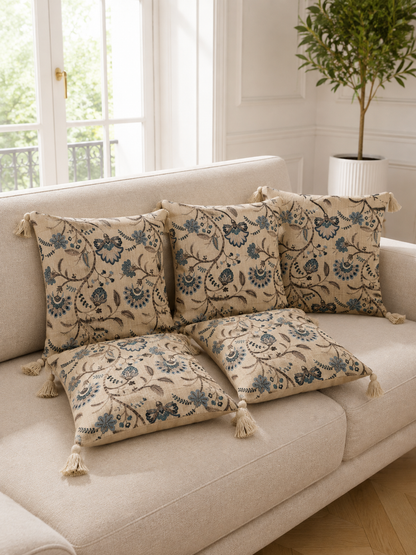 Pure Cotton Hand Block Printed Cushion Cover with Tassels | 16x16 Inch