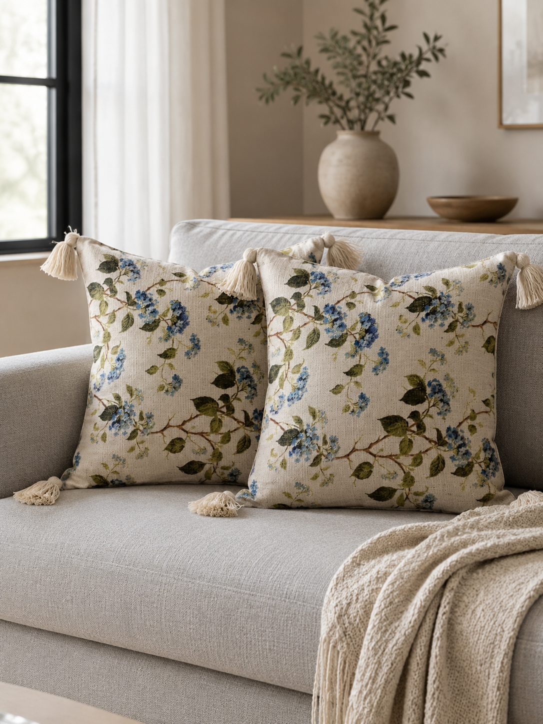 Pure Cotton Hand Block Printed Cushion Cover with Tassels | 16x16 Inch