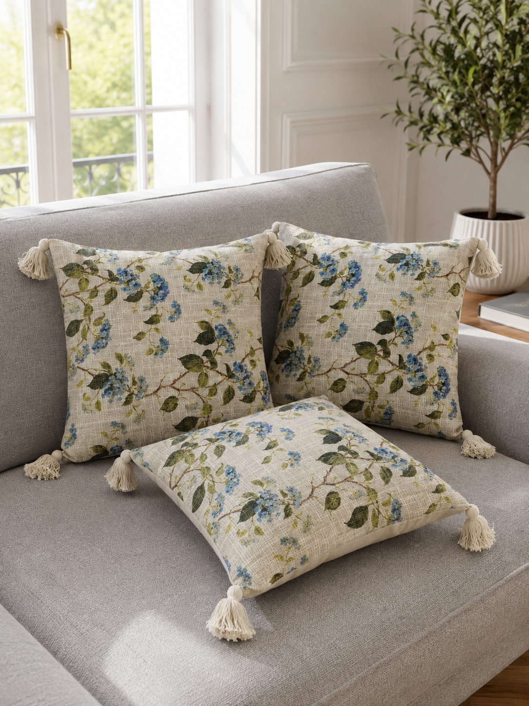Pure Cotton Hand Block Printed Cushion Cover with Tassels | 16x16 Inch
