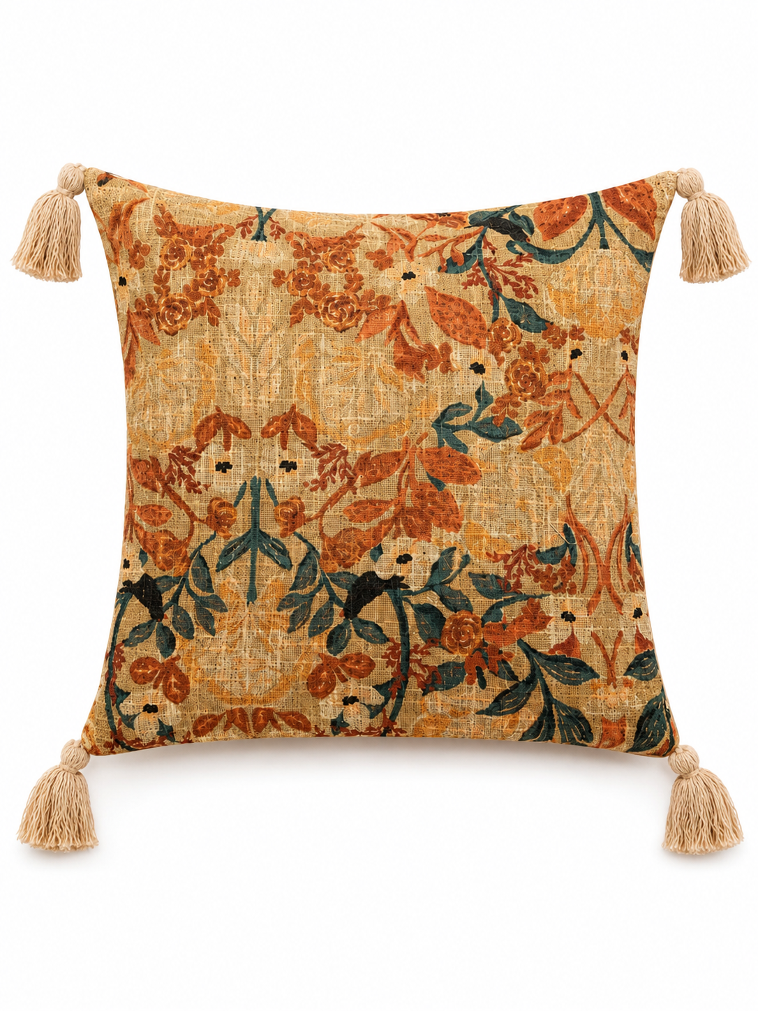 Pure Cotton Hand Block Printed Cushion Cover with Tassels | 16x16 Inch
