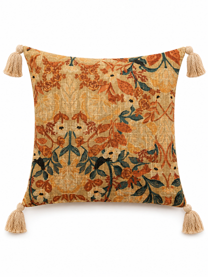 Pure Cotton Hand Block Printed Cushion Cover with Tassels | 16x16 Inch