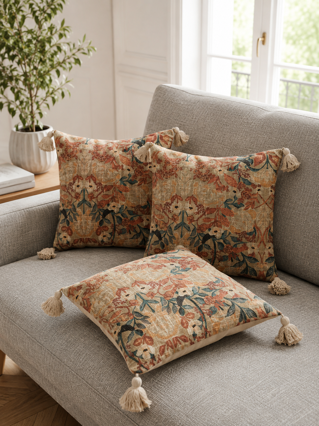 Pure Cotton Hand Block Printed Cushion Cover with Tassels | 16x16 Inch
