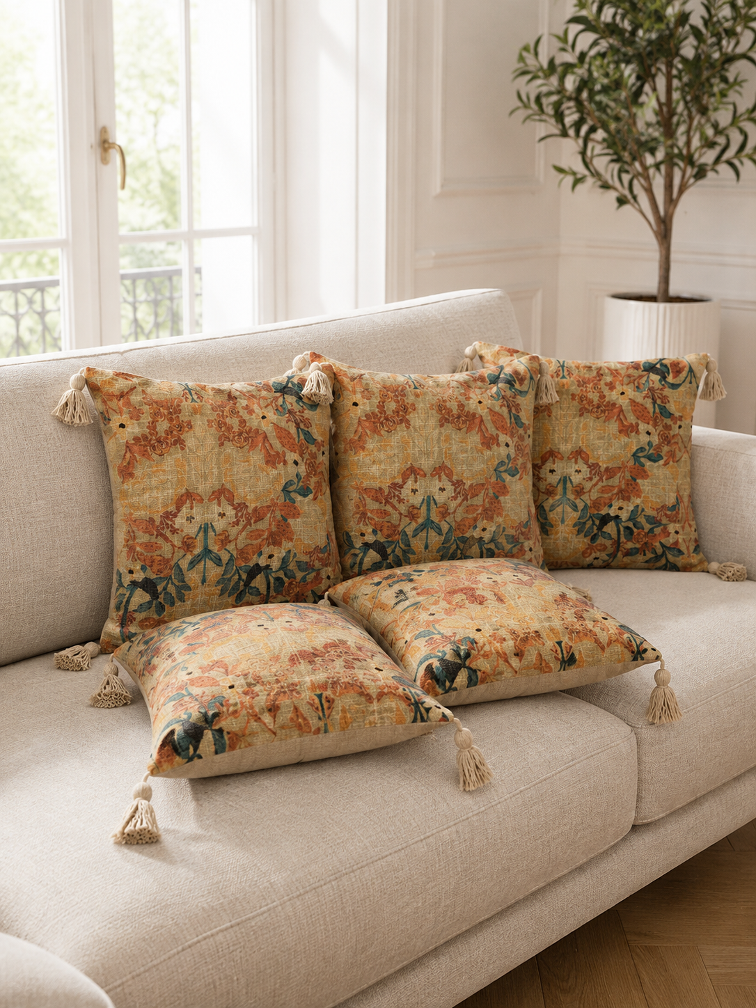 Pure Cotton Hand Block Printed Cushion Cover with Tassels | 16x16 Inch