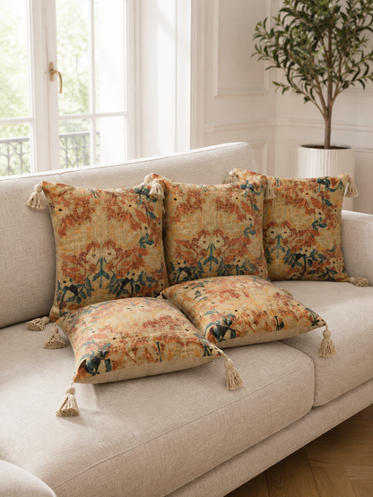 Pure Cotton Hand Block Printed Cushion Cover with Tassels | 16x16 Inch