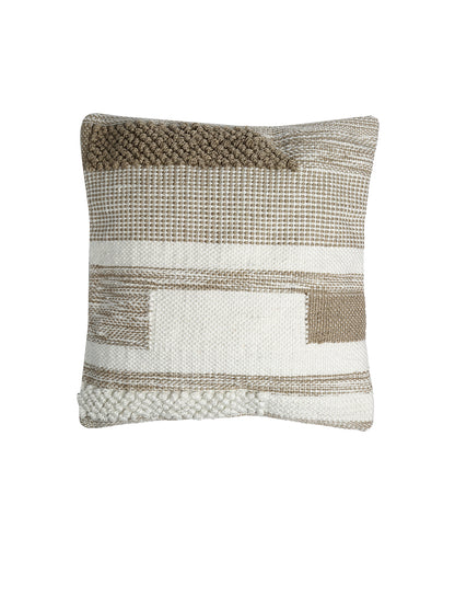 Beige & White Set of 2 Self Design Square Cushion Covers(16 X 16 Inches)