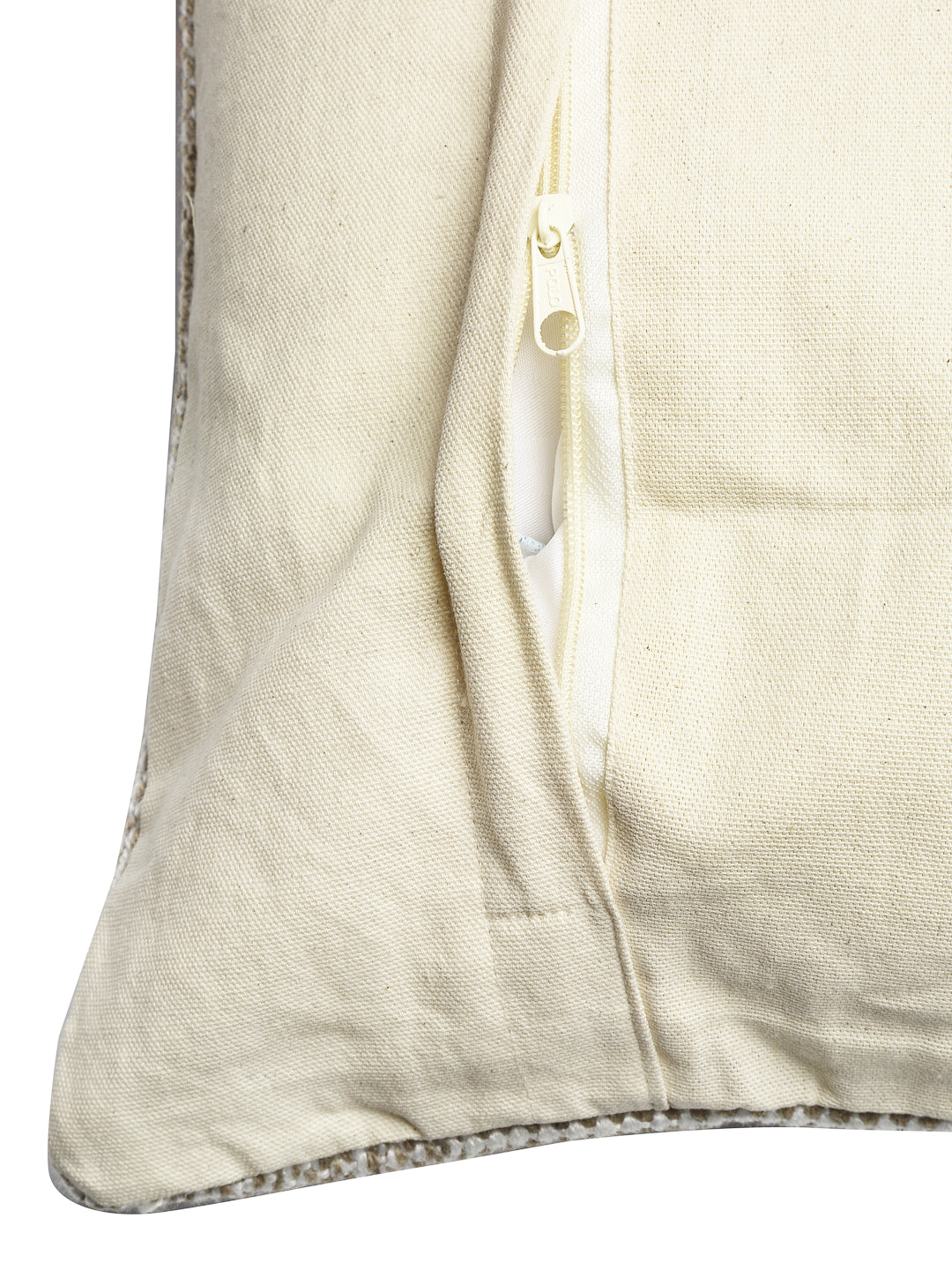 Beige & White Set of 2 Self Design Square Cushion Covers(16 X 16 Inches)