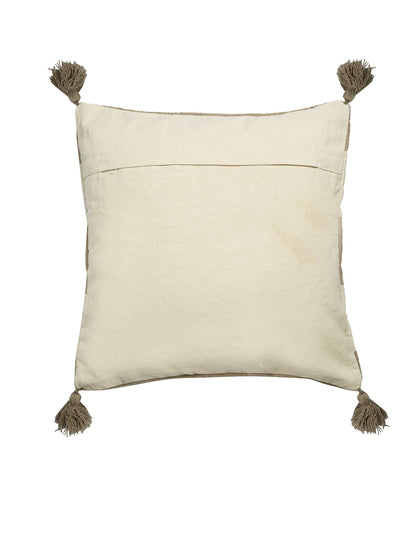 Beige & White Set of 2 Self Design Square Cushion Covers(16 X 16 Inches)