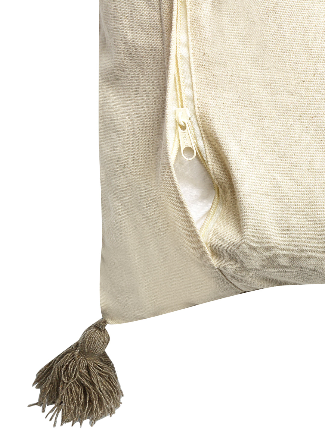 Beige & White Set of 2 Self Design Square Cushion Covers(16 X 16 Inches)