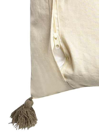 Beige & White Set of 2 Self Design Square Cushion Covers(16 X 16 Inches)