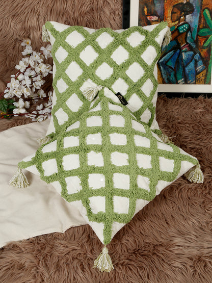 Set Of 2 Geometric Embroidered Pure Cotton Square Cushion Covers(16 X 16 Inches)