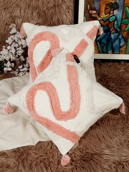 Set Of 2 Geometric Embroidered Pure Cotton Square Cushion Covers(16 X 16 Inches)