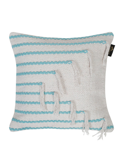 Beige & White Set of 2 Self Design Square Cushion Covers(16 X 16 Inches)