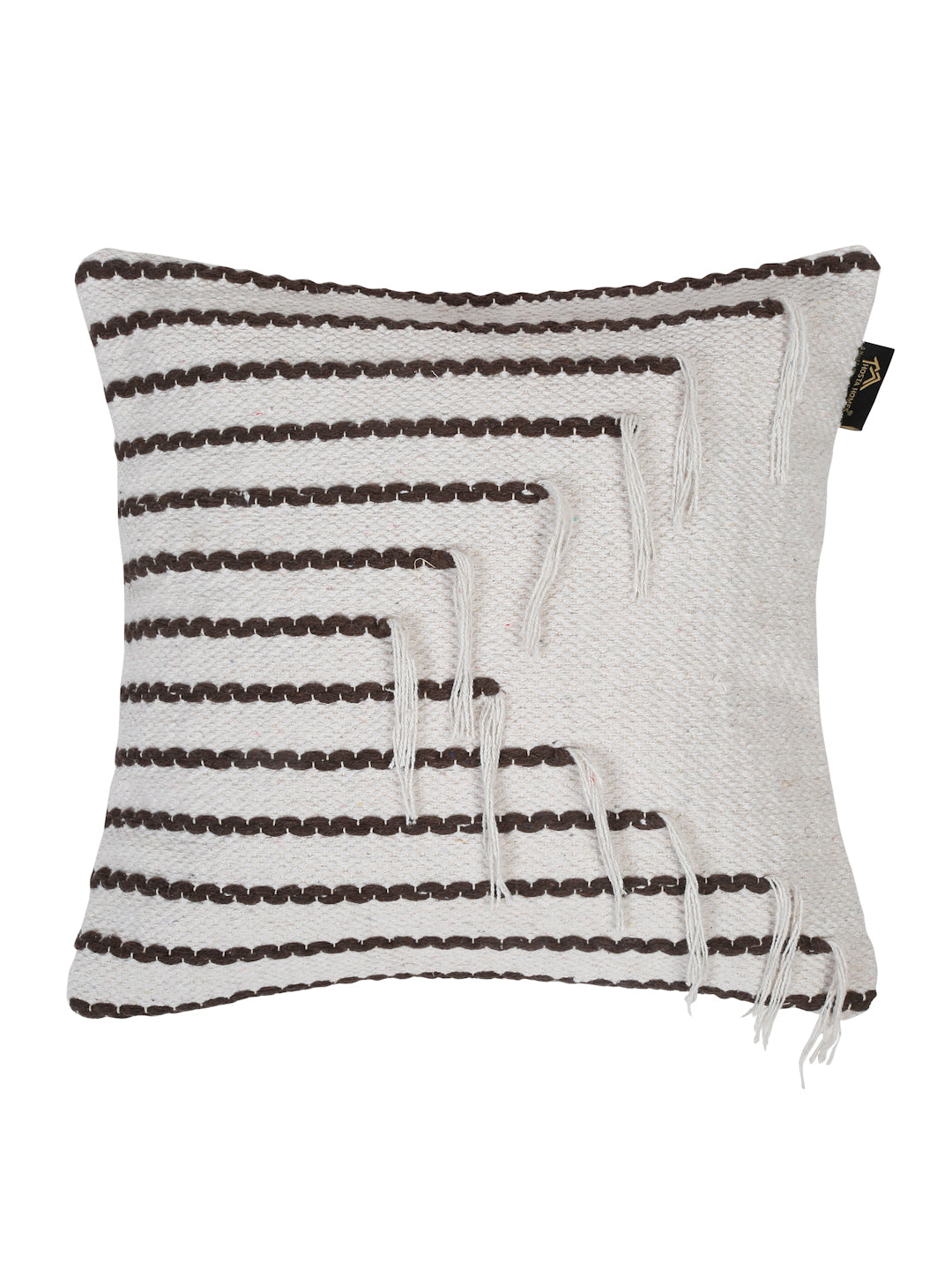 Beige & White Set of 2 Self Design Square Cushion Covers(16 X 16 Inches)