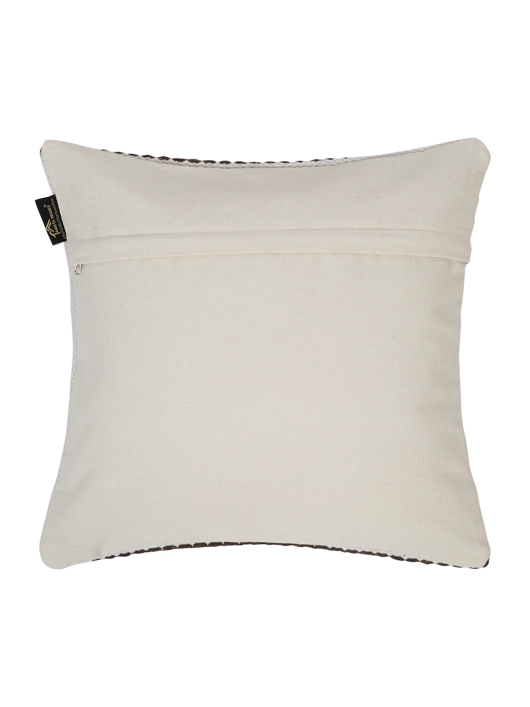 Beige & White Set of 2 Self Design Square Cushion Covers(16 X 16 Inches)