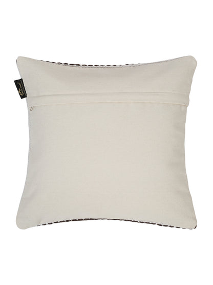 Beige & White Set of 2 Self Design Square Cushion Covers(16 X 16 Inches)