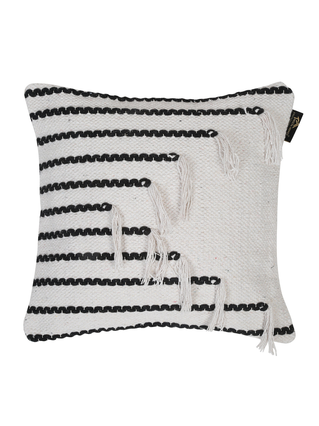 Beige & White Set of 2 Self Design Square Cushion Covers(16 X 16 Inches)