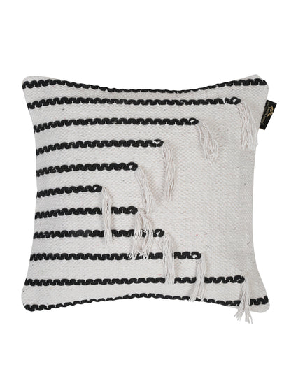 Beige & White Set of 2 Self Design Square Cushion Covers(16 X 16 Inches)