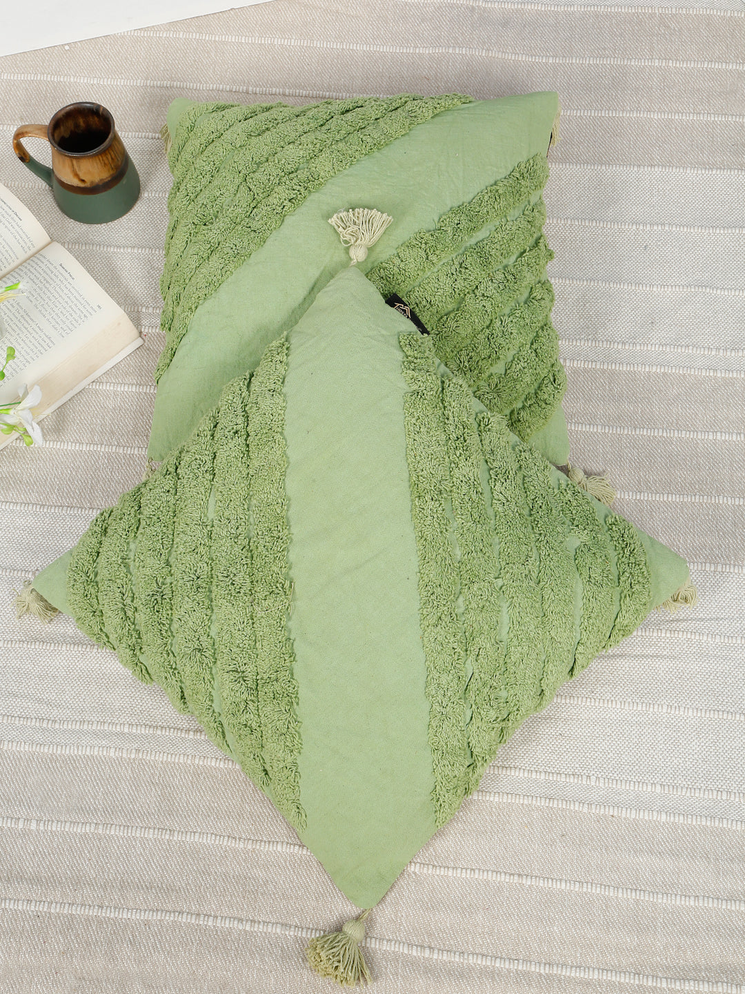 Geometric Embroidered Pure Cotton Square Cushion Covers(16 X 16 Inches)