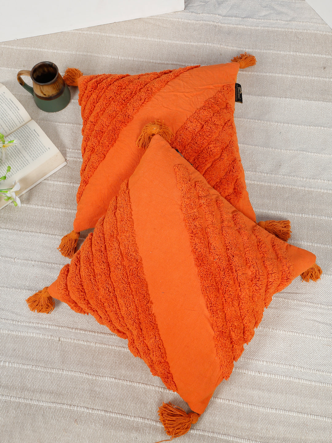 Geometric Embroidered Pure Cotton Square Cushion Covers(16 X 16 Inches)