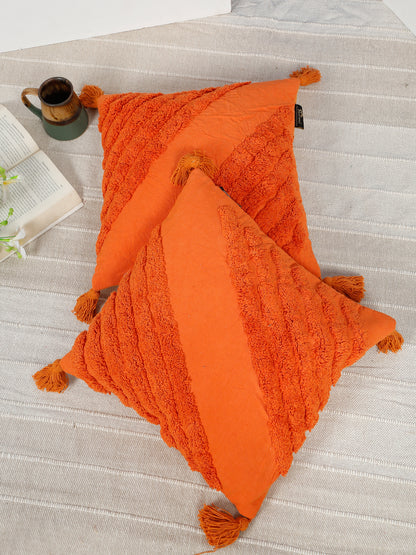 Geometric Embroidered Pure Cotton Square Cushion Covers(16 X 16 Inches)