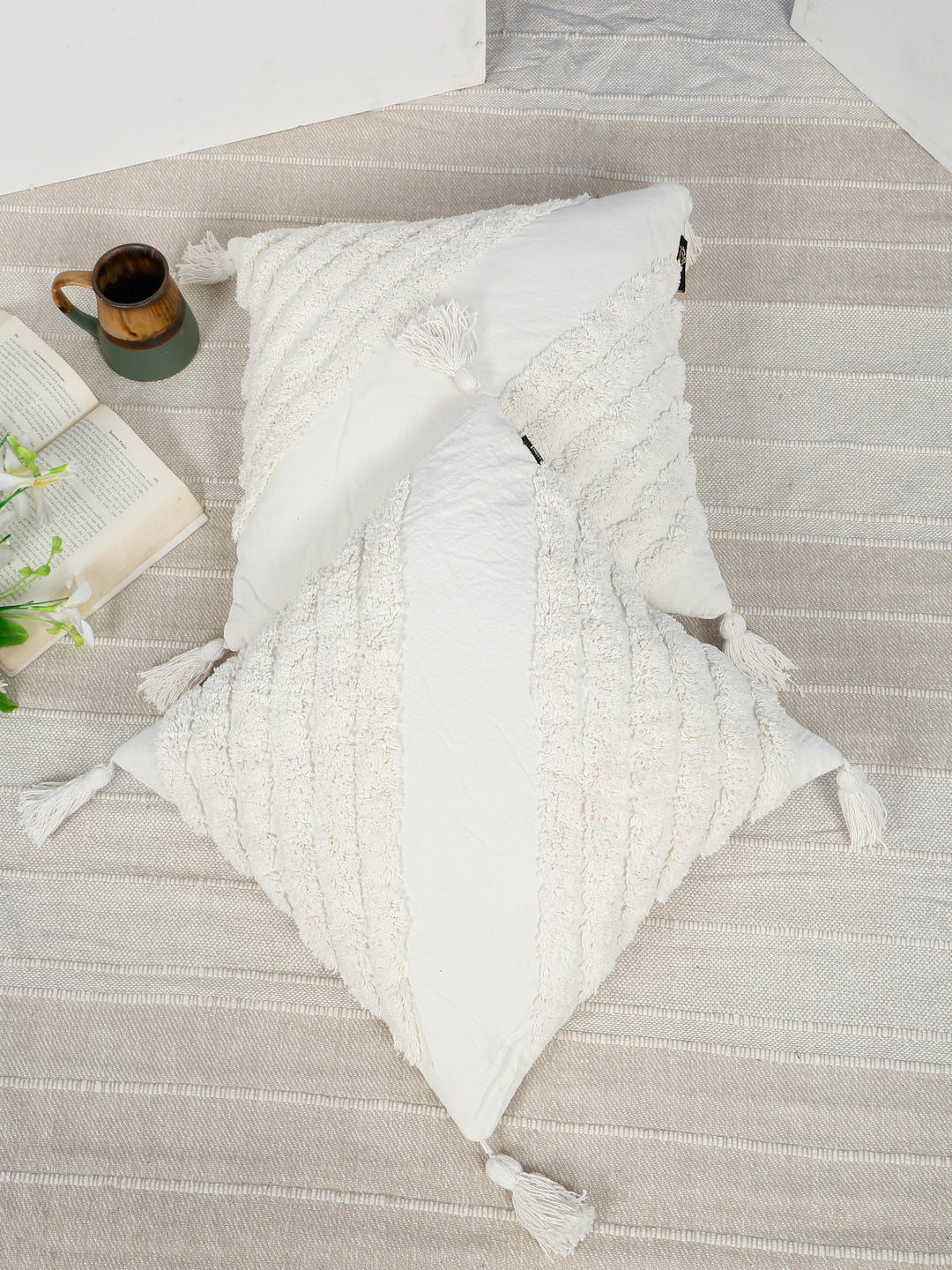 Geometric Embroidered Pure Cotton Square Cushion Covers(16 X 16 Inches)