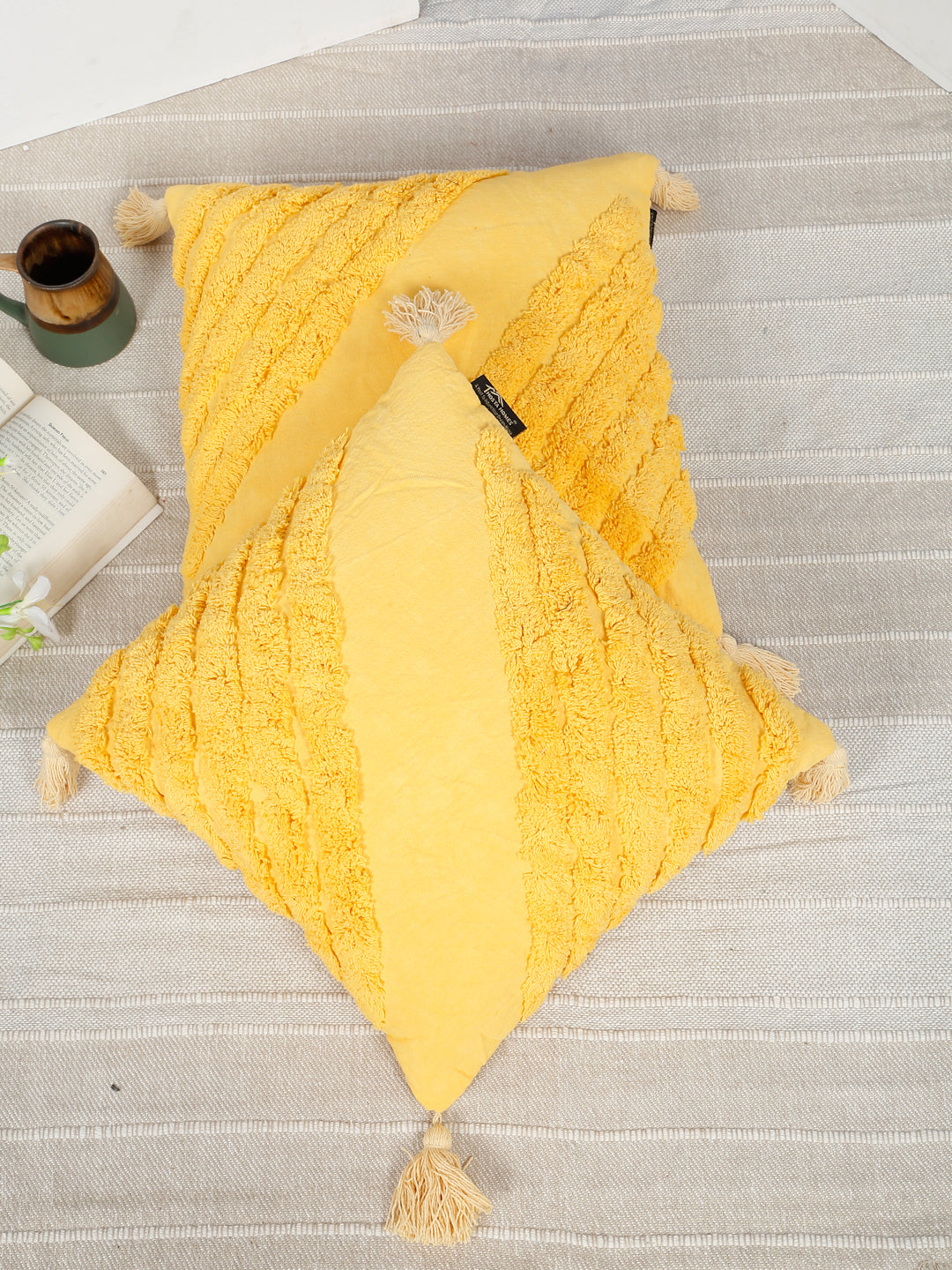 Geometric Embroidered Pure Cotton Square Cushion Covers(16 X 16 Inches)