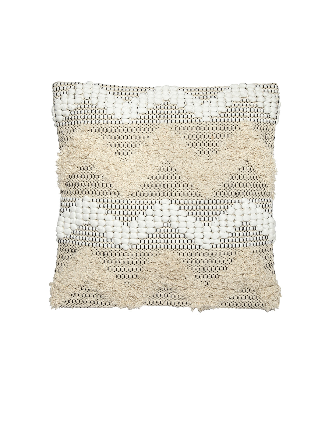 Beige & White Set of 2 Self Design Square Cushion Covers(16 X 16 Inches)