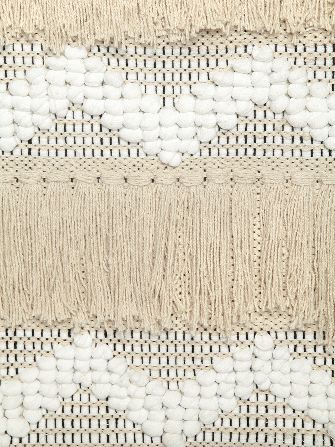 Beige & White Set of 2 Self Design Square Cushion Covers(16 X 16 Inches)