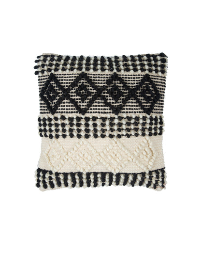 Beige & White Set of 2 Self Design Square Cushion Covers(16 X 16 Inches)