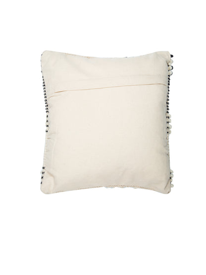 Beige & White Set of 2 Self Design Square Cushion Covers(16 X 16 Inches)