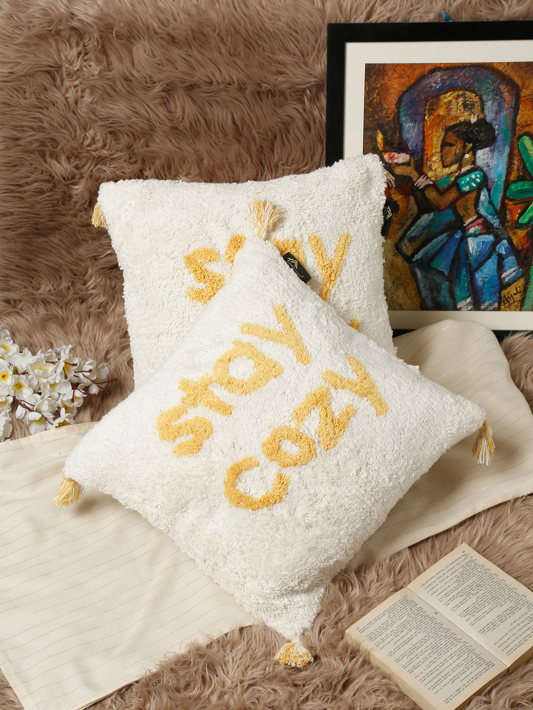 Set Of 2 Geometric Pure Cotton Square Cushion Covers (16 X 16 Inches)