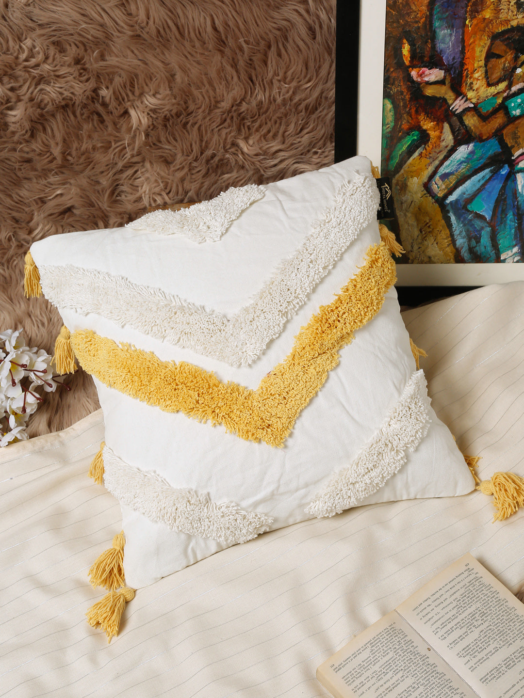 Set Of 2 Geometric Embroidered Pure Cotton Square Cushion Covers(16 X 16 Inches)
